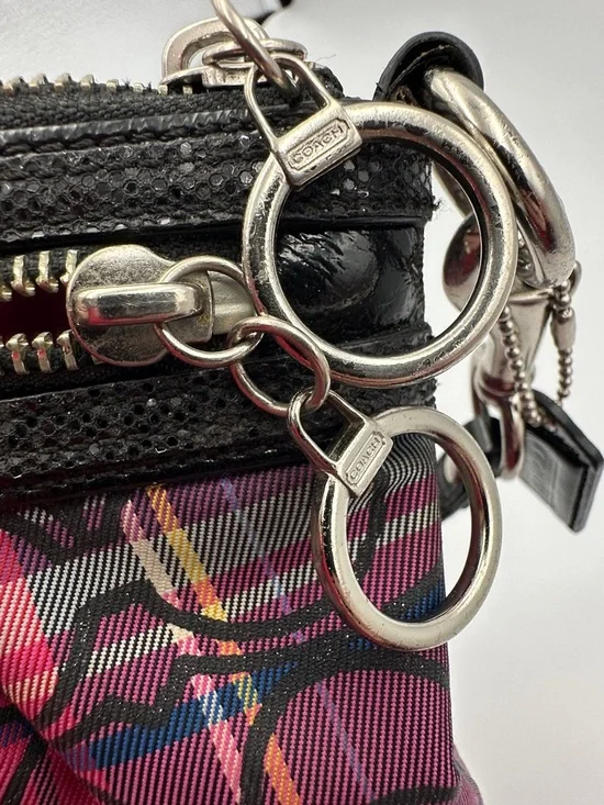 Coach Poppy Plaid Tartan Wristlet Double Zip Y2K Glam Signature C Pink Black - Picture 14 of 16